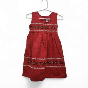 Kike Lino Linen Blend Little Girls Floral Dress Red Size 1 US 12-24M Mexico